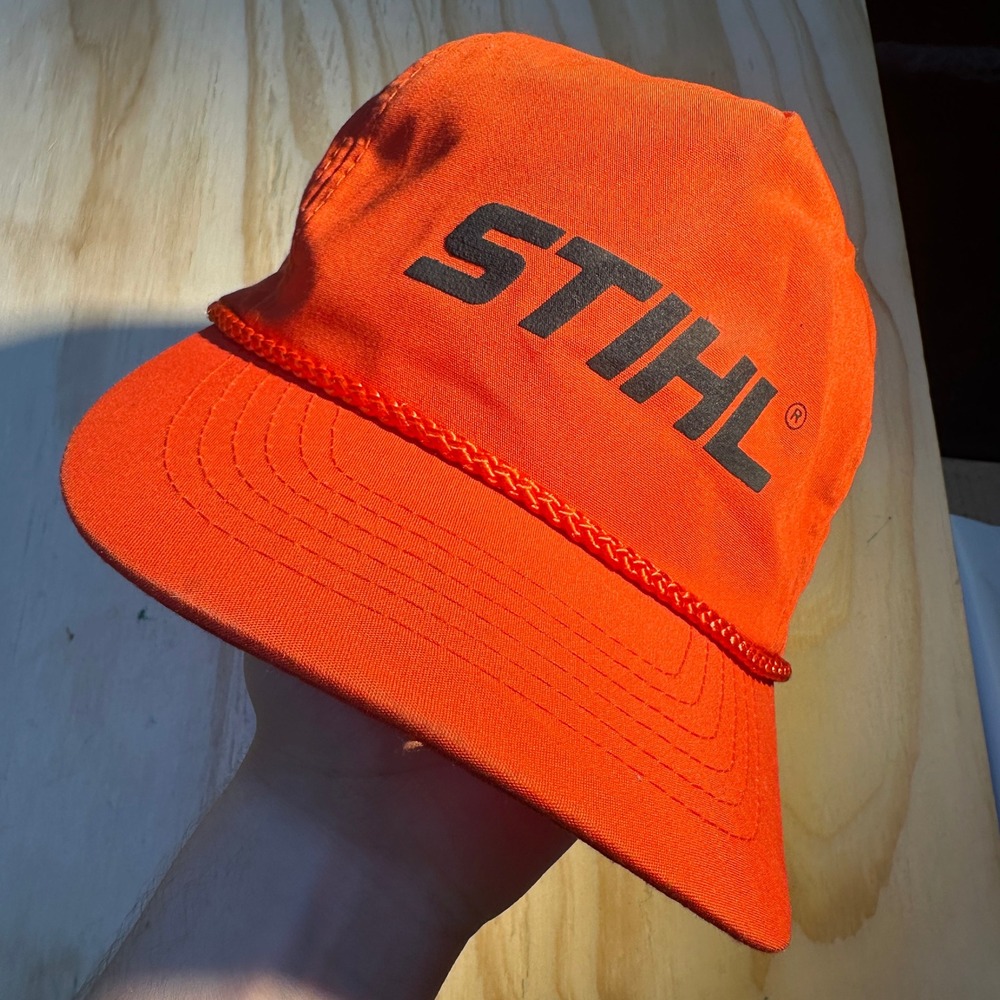 STIHL Mens Blaze Orange Vintage Rope Trucker Hat Otto Cap Adjustable One Size